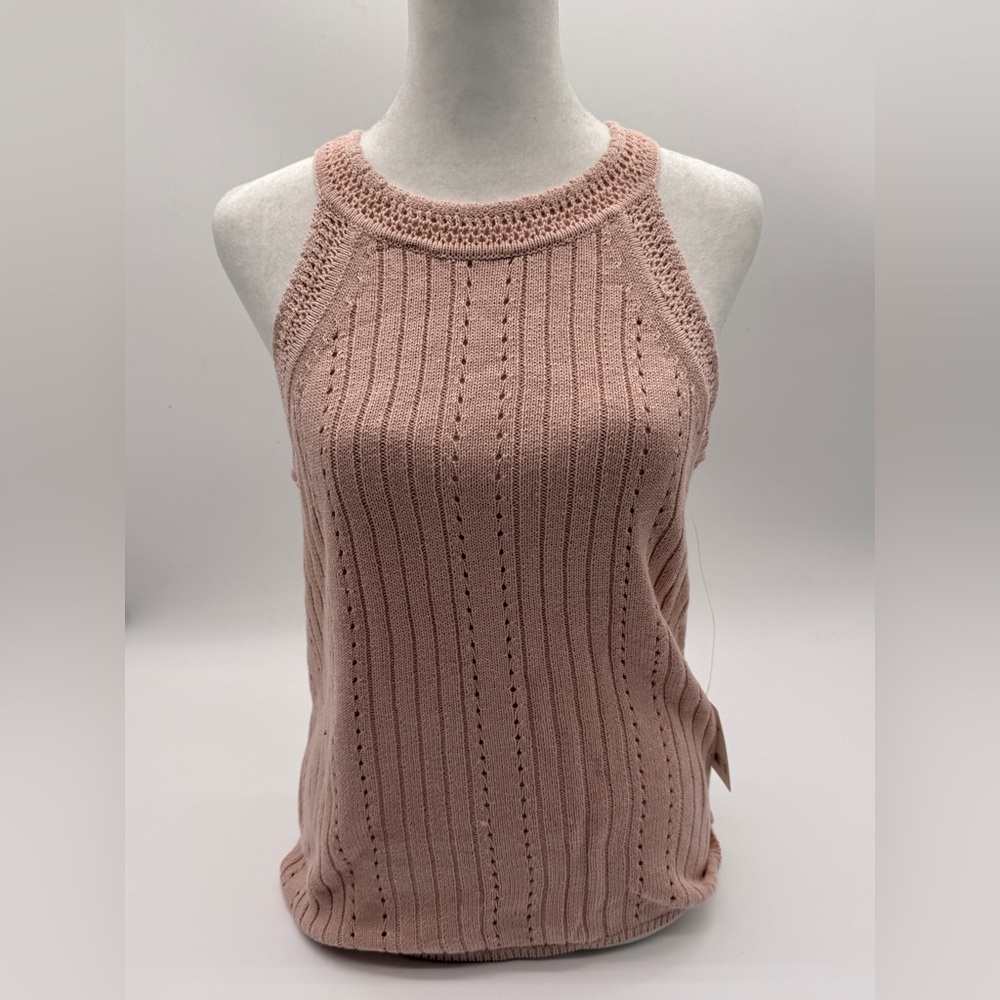 Lucky Brand Knit Halter Tank Top NWT Size L Pink Blush Coastal Summer